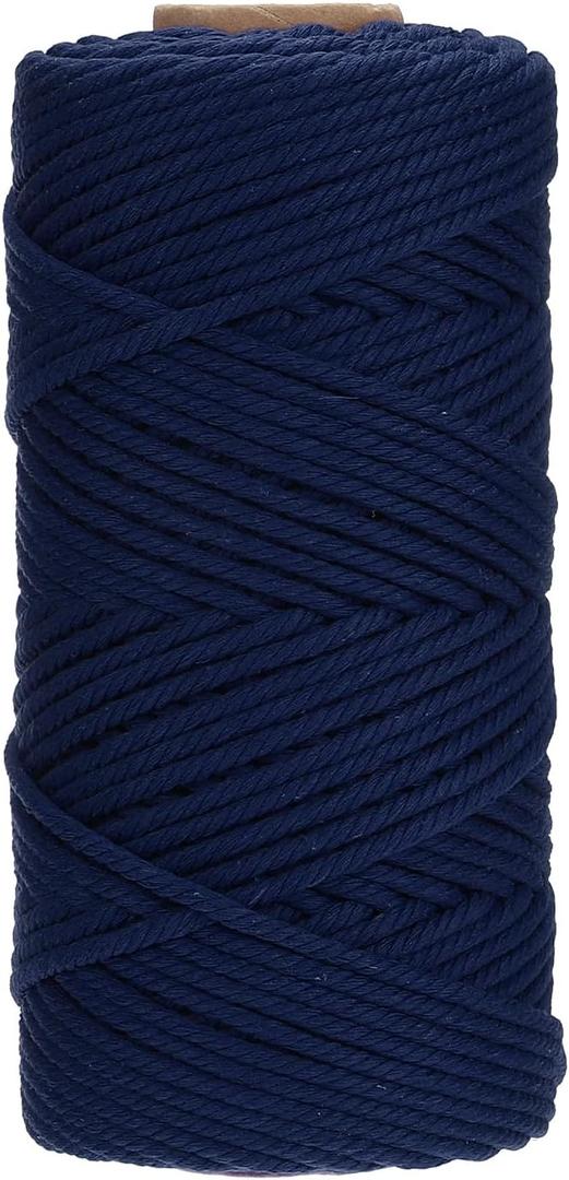 PATIKIL 4mm x 109 Yard Macrame Cord, Soft Cotton Colored Macrame Yarn String 4 Strand Twisted for Wall Hanging Plant Hanger Dreamcatcher DIY Knitting Supplies, Navy Blue