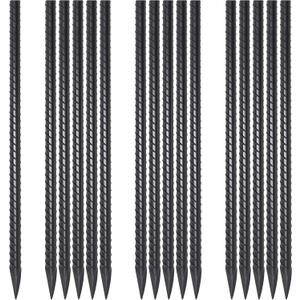 Straight Rebar Stakes 18 Inch 16 Pack Heavy Duty Steel Ground Stakes 1/2 Inch Diameter Landscape Timber Spikes with Chisel Point End for Plant Support, Concrete Form and Fence, Black