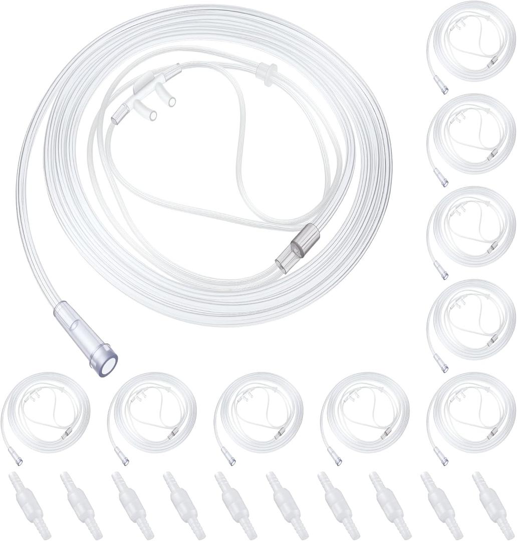 Anglechic 10 Pack 7Ft Adult Oxygen Nasal Cannula with 10 PCS Tube Connector, Soft Oxygen Tubing for Adult, Cannula Nasal Tubing with Soft Curved Nose Piece, High Flow Lightweight Tube