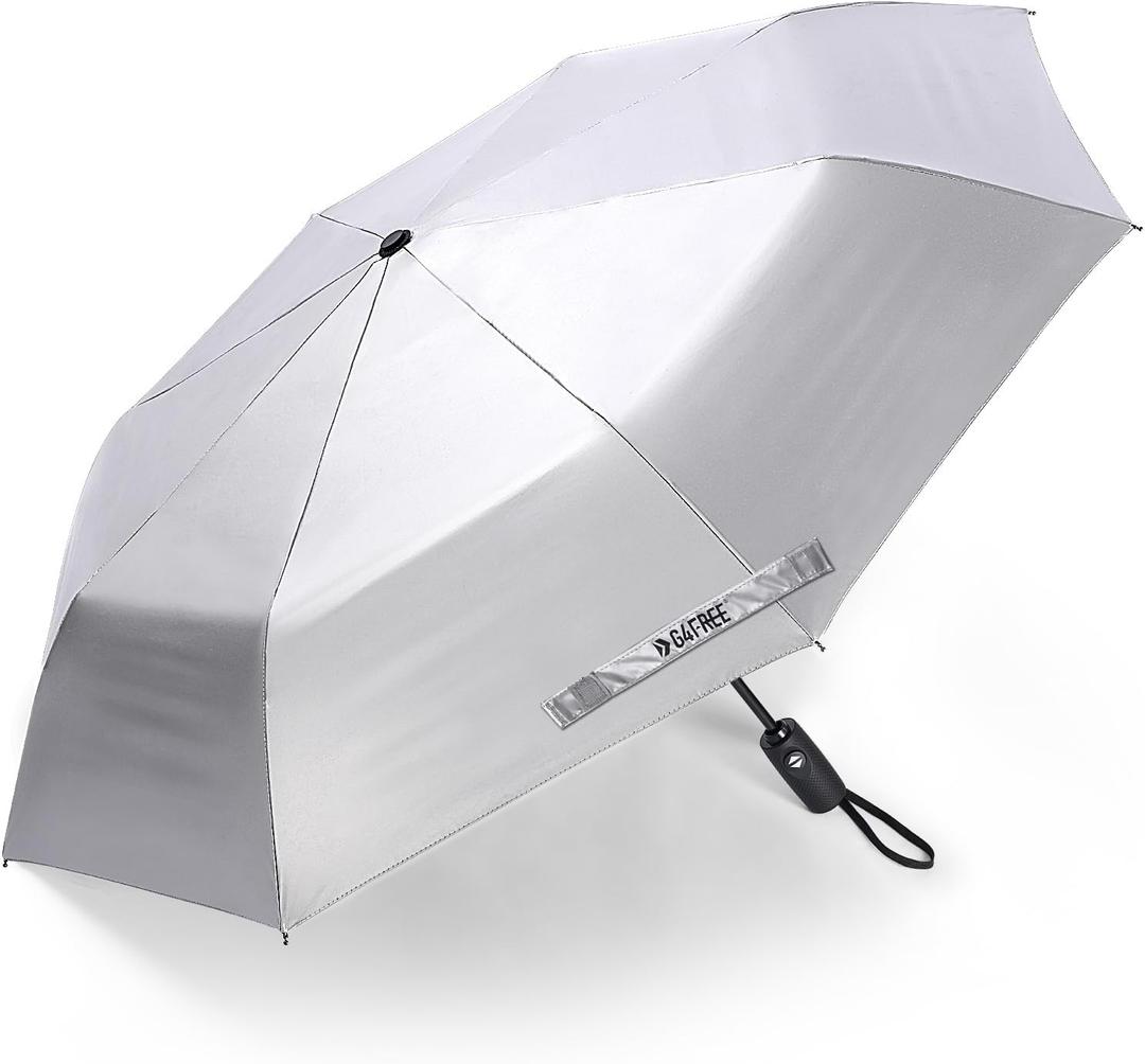 G4Free UPF 50+ UV Protection Large Travel Umbrella 46 Inch Auto Open Close Windproof Sun Blocking Umbrella (Black/Silver)