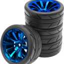 ShareGoo OD 2.55" Rubber Tires w/Plastic Wheel Rims 12mm Hex Compatible with HSP Tamiya Kyosho Traxxas Sakura WLtoys 1/10 RC On Road Racing Touring Car (Blue)