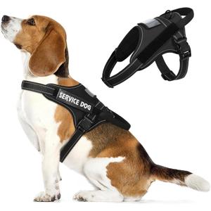 Voopet Dog Harness Small Sized + ID Card Pocket + 7 Patches, No Pull Adjustable Pet Dog Vest 3M Reflective Breathable Dog Harness with Soft Padded Handle for Training, Walking, Easy Control (Black)