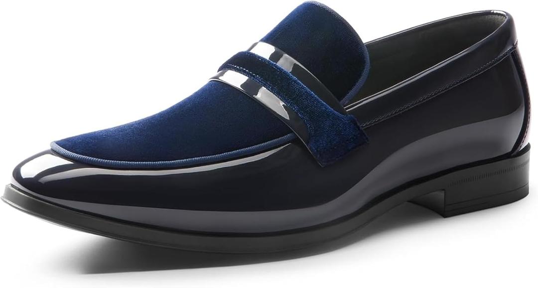 Bruno Marc Men's Tuxedo Patent Loafers Classic Velvet Slip-on Dress Shoes (11, Blue)