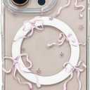 Magnetic Pink Bow Glitter Clear Case for iPhone 16 Pro 6.3[Compatible with MagSafe],Aesthetic Trendy Cute Star Y2K Bling Anti-Yellow Stylish Protective Cover for iPhone 16pro 6.3"
