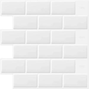 White Peel and Stick Subway Tile Brick Backsplash Self Adhesive Wall Tiles for Kitchen Bathroom, 10-Sheet, 12"12"