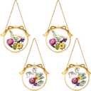 4 Pcs Double Glass Frame for Pressed Flowers with Bow Gold Glass Picture Frame for Pressed Flowers Ornate Wallet Size Tabletop and Wall Mount Decor (Round)