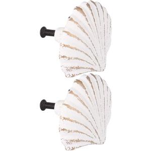 WINOMO Knobs and Pulls 2Pcs Seashell Knobs Nautical Door Handle, Ocean Cabinet Drawer Cupboard Pull for Kitchen Furniture Cabinet Wardrobe Cupboard Ceramic Cabinet Knobs