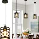 WILON Farmhouse Pendant Lights for Kitchen Island,5.9'' Spiral Cage Pendant Lights,Adjustable Black Industrial Pendant Light Fixtures Retro Lighting for Kitchen Island, Living Room, Bedroom (1-Light)