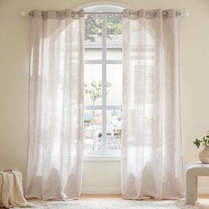 MIULEE Natural White Linen Curtains 84 Inch Length 2 Panels for Bedroom Living Room, Soft Thick Linen Textured Window Drapes Semi Sheer Light Filtering Grommet Burlap Look Cream Ivory Farmhouse Decor