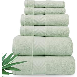 Alusa Home Ultra Soft & Plush Viscose from Bamboo Bath Towels - 700 GSM Luxury Bath Towels - 6 Piece Set - Super Absorbent & Quick Drying (Eucalyptus Green)