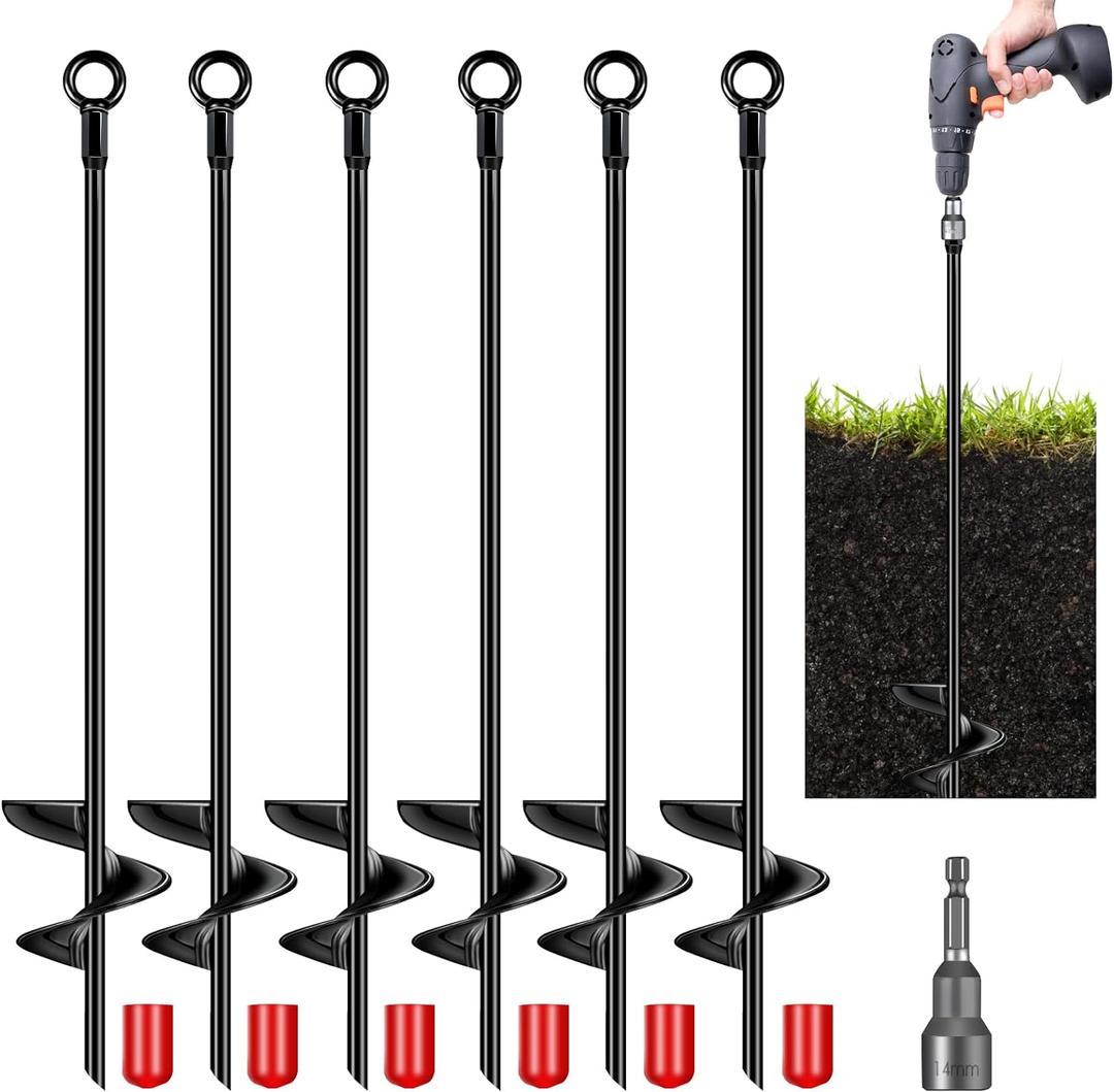 6 Pcs 30 Inch Auger Earth Anchor Shed Anchor Kit Spiral Blade Heavy Duty Shed Anchors Wind Stakes for Trailer, Shelters, Tents, Canopies, Trapping, Swing Sets