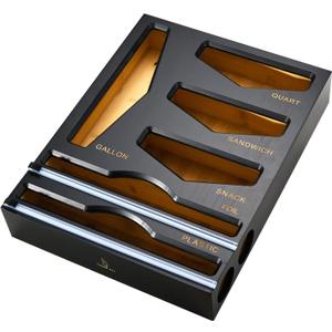 Cozee Bay Bamboo Food Bag Organizer with Foil and Plastic Wrap Organizer, Kitchen Drawer Organizer, Wrap Dispenser with Cutter, for Gallon, Quart, Sandwich, Snack Bags and 12" Roll (Black)