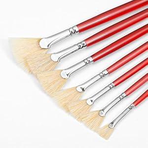 Oruola 7pcs Water Color Paint Brushes for Adults, Fan Brushes for Acrylic Painting with Pig Bristle Natural Hair and Long Wood Handle, Oil Watercolor Painting, Rock Painting