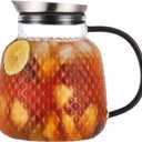 Purefold 40 ounces Pineapple Series Glass Pitcher with Stainless Steel Lid, Hot/Cold Water jug for Coffee, Lemonade, Iced Sun Tea,Beverage, Milk