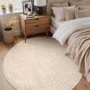 GENIMO Soft 8FT Round Rug Beige Washable for Living Room, High Low Pile