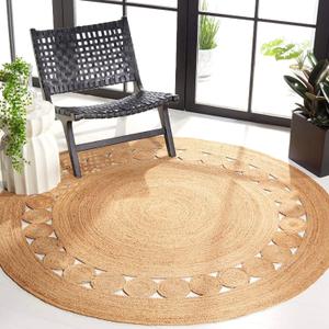KEMA Jute Area Rug 3ft Round Natual Braided Dot Handwoven Rug Rustic Vintage Reversible Boho Area Rugs for Farmhouse, Living Room, Bedroom, Patio, Kitchen