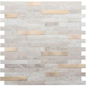 STICKGOO Peel and Stick Backsplash, PVC Wall Tiles Stick on Backsplash for Kitchen(1 Sheet, Beige with Metal Gold)