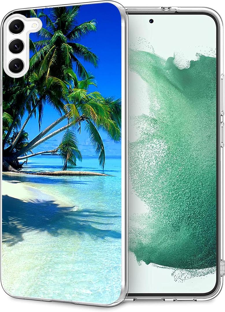 Compatible with Samsung Galaxy S21 Plus Case - Tropical Beach Palm Hawaii Summer Vacation Design Shockproof Soft TPU Cover Case for Women Girls Boys Men