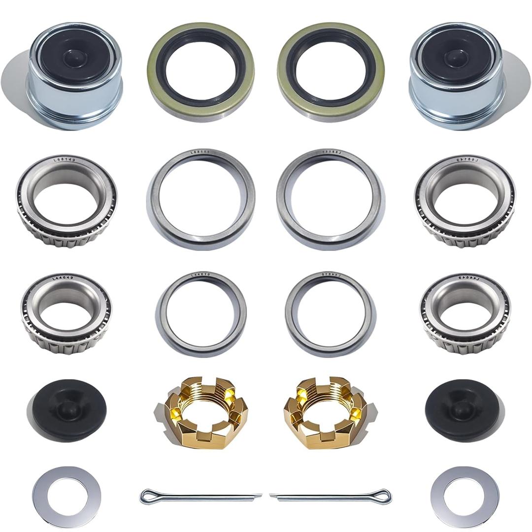 2 Sets 3500 lbs L68149 L44649 Bearing Kits for 1-3/8'' to 1-1/16'' #84 Spindle Boat Trailer Axle Bearing Kits with 171255TB Grease Seals,1.98'' Dust Caps, Cotter Pins, Axle Nuts & Washers