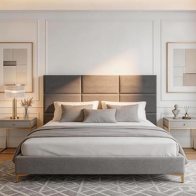 Fromann Upholstered Wall Mounted Headboard for Queen/TXL/King Size Beds, Peel and Stick Headboard 23.6" x 11.8"/PC, Interior Wall Panels for Bedroom Study, Headboards Only (6, Dark Grey)