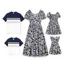 PATPAT Family Matching Outfits for Men: Daddy and Me Matching Striped Shirts Coordinated Family Outfits Matching Short Sleeve T-Shirt for Vacation- Ocean Navy Men XXL