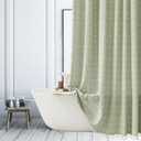 Sage Green Plaid Shower Curtain Farmhouse Checkered Boho Shower Curtains for Bathroom, Rustic Shabby Chic Heavy Duty Bathroom Curtain Set with Tassel -Bohemian Cloth Shower Curtain 71x71 Inch