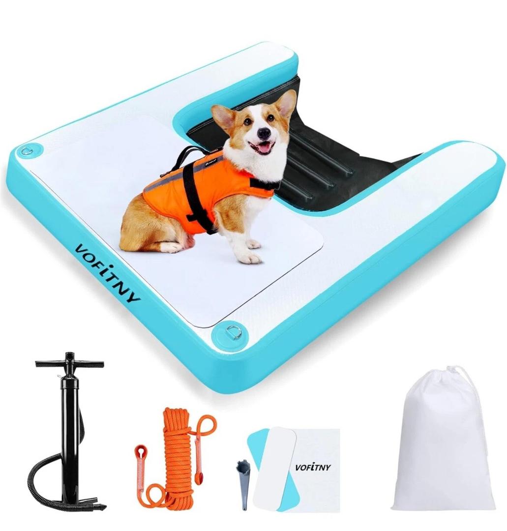 Dog Boat Ramp Puppy Docks Inflatable Floating Ladder For Dogs Up To 30lb (Navy Blue)
