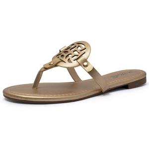 katliu Women's Flat Sandals Flip Flop Sandals Comfortable Dressy Thong Sandals (9, Gold)