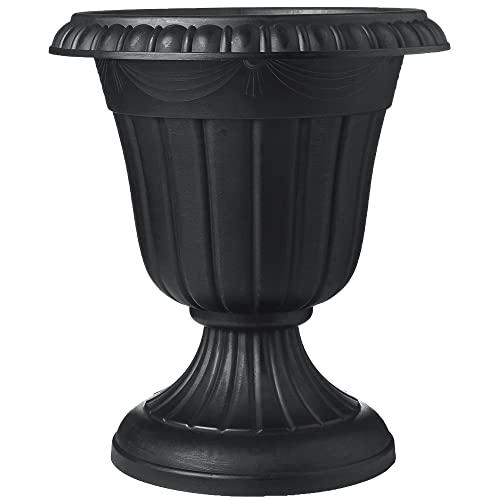 Arcadia Garden Products PL10BK Classic Traditional Plastic Urn Planter Indoor/Outdoor, 15" x 13", Black