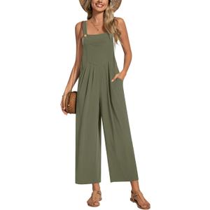 Anyally Women's Casual Jumpsuits Sleeveless Wide Leg Overalls Adjustable Romper with Pockets 2026 Summer Trendy Outfits (Green, XXL)