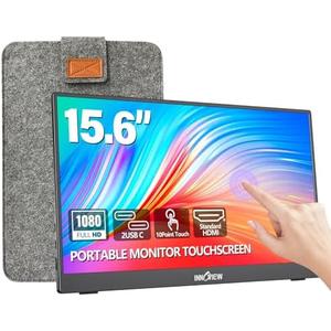 InnoView 15.6" Portable Monitor 60Hz 1080P 10-Point Touch Screen Monitor Portable with Protective Sleeve Built-in Stand, 1200:1 HDMI USB C Travel Monitors for Laptop, PC, Phone