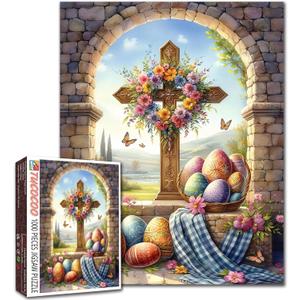 Cross Christian Puzzles 1000 Pieces for Adults Easter Eggs Jigsaw Puzzle Religious Challenging Family Activity Decorations for Home Wall 19.7 X 27.6 Inches