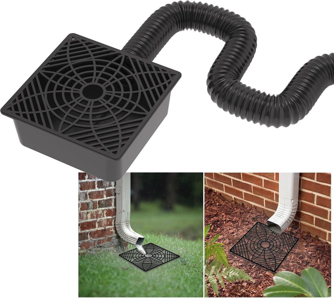 YOTODY Gutter Downspout Extensions,Catch Basin Low Profile Downspout Extender | No Deep Dig Catch Basin, Flexible Pipe Extension to 5.1ft, Protect House Foundation