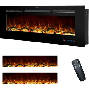 48 Inches Electric Fireplace Inserts, Recessed and Wall Mounted Fireplace Heater for Indoor Use with Remote Control, 13 Color Flames with Log &Crystal, 9H Timer, 750/1500W