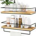 ZGO Floating Shelves for Wall Set of 2, Wall Mounted Storage Shelves with Metal Frame and Towel Rack for Bathroom, Kitchen, Bedroom(Wood)