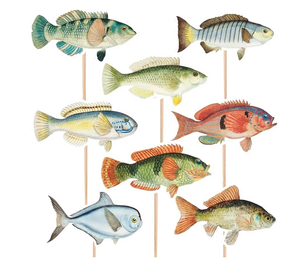 20pcs Fishing Cupcake Topper, Baby Shower Gone Fishing Party Decorations, Bass Party Picks Cake Toppers for Fisherman Birthday Retirement Fishing Tournament Seafood Feast Cake Decor