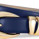 Fashion Waist Belt with Gold Buckle Women's Belts for Jeans Stylish Leather Belts for Women (Blue, S)