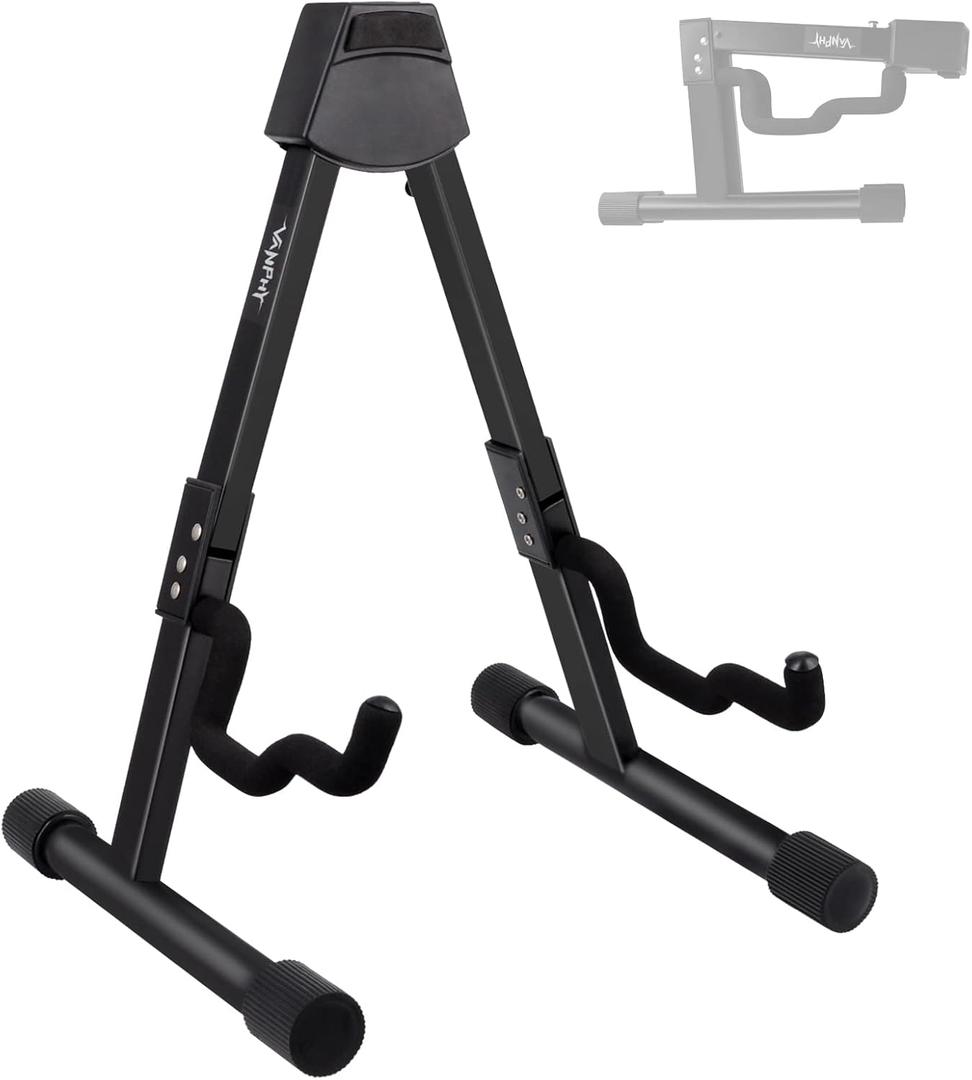 Foldable Guitar Stand Folding A-Frame metal Acoustic Guitars Stand Adjustable Bass stand with Padded Classical ukulele stand floor Portable Guitar ukulele bass banjo Mandolin stand (Metal)