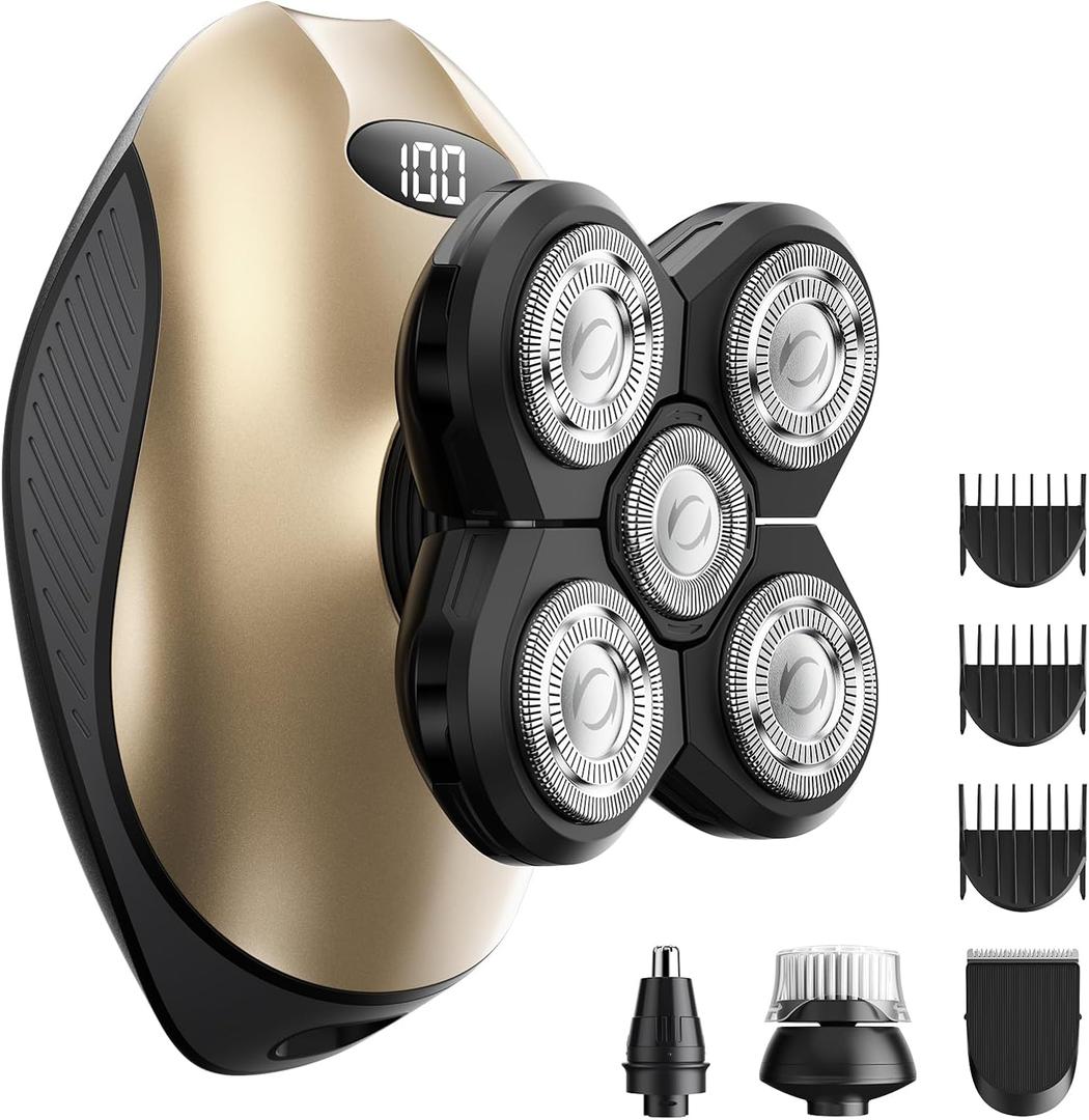 Electric Razors for Women, 5-in-1 Rechargeable Body Shaver - Waterproof Wet Dry Hair Remover - Trimmer for Lady Face Underarms Bikini (Black Gold)