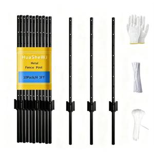 Metal Fence Post 3 Feet Black Pack of 10 U Post for Wire Fence