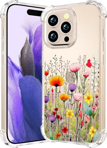 CCFUNCASE Compatible with iPhone 16 Pro Case Clear Cute for Women - Rugged Phone Cases Funda Protector Cover Skin (Yellow Florals Field Spring)
