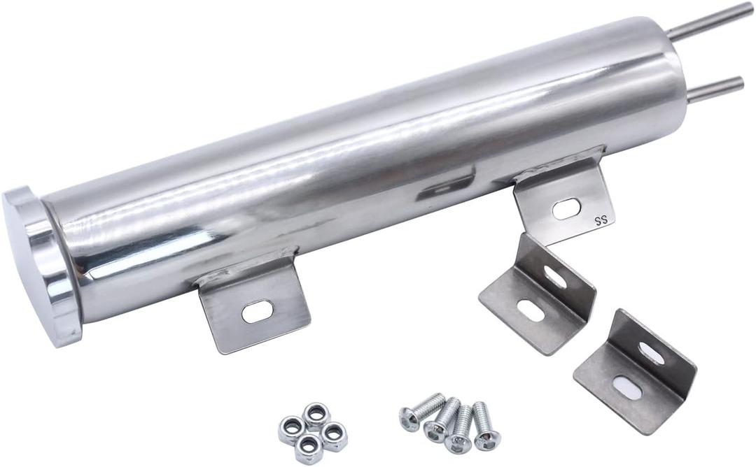 1 SET SHLPDFM Overflow Tank 14 OZ 2" X 10" Stainless Steel Radiator Coolant Overflow Puke Tank Polished Universal Fits for GM, Chevy, GMC, Cadillac, Pontiac, Buick, Ford, Chrysler, Dodge