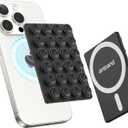 amBand Magnetic Sticky Phone Suction Grip for MagSafe, Removable for Wireless Charging, Durable Magnet Silicone Portable Mount Stand for iPhone 12 13 14 15 16 17 Series, Hands-Free Video/Selfie, Black