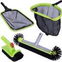 Sepetrel Deluxe Swimming Pool Cleaning Kit Including Professional Leaf Skimmer Net,Half-Depth Fine Mesh Net,17.5" Pool Brush Head & Hand Scrub Brush (NO Pole)
