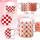 2 Pcs Heart Mugs 12 oz Valentine Glass Cups with Handle Pink Red Checkered Heart Iced Coffee Cups for Couples Valentine's Day Gifts for Anniversary Wedding Engagement Birthday Couple Gifts