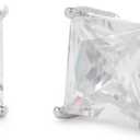 6mm Square Studs (One Size, Clear/Silver)