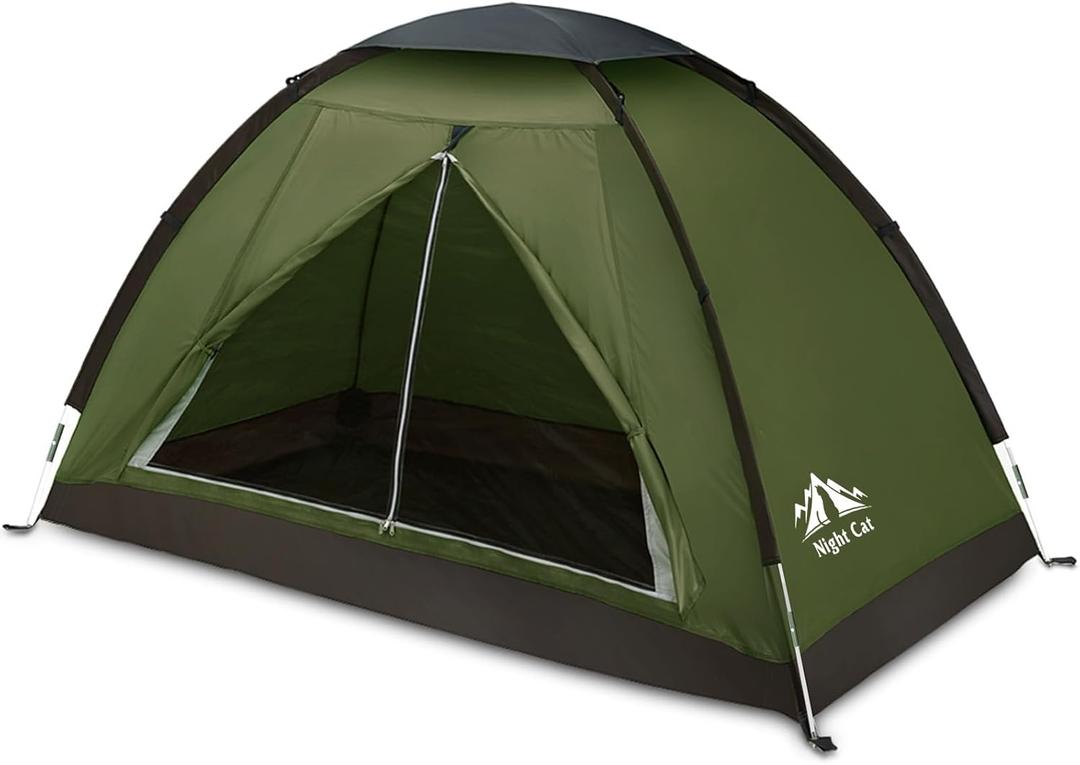 Night Cat Backpacking Tent for One 1 to 2 Persons Lightweight Waterproof Camping Hiking Tent for Adults Kids Scouts Easy Setup Single Layer 2.2x1.2m (2 Persons (7.0*4.8*3.6ft), Army Green)