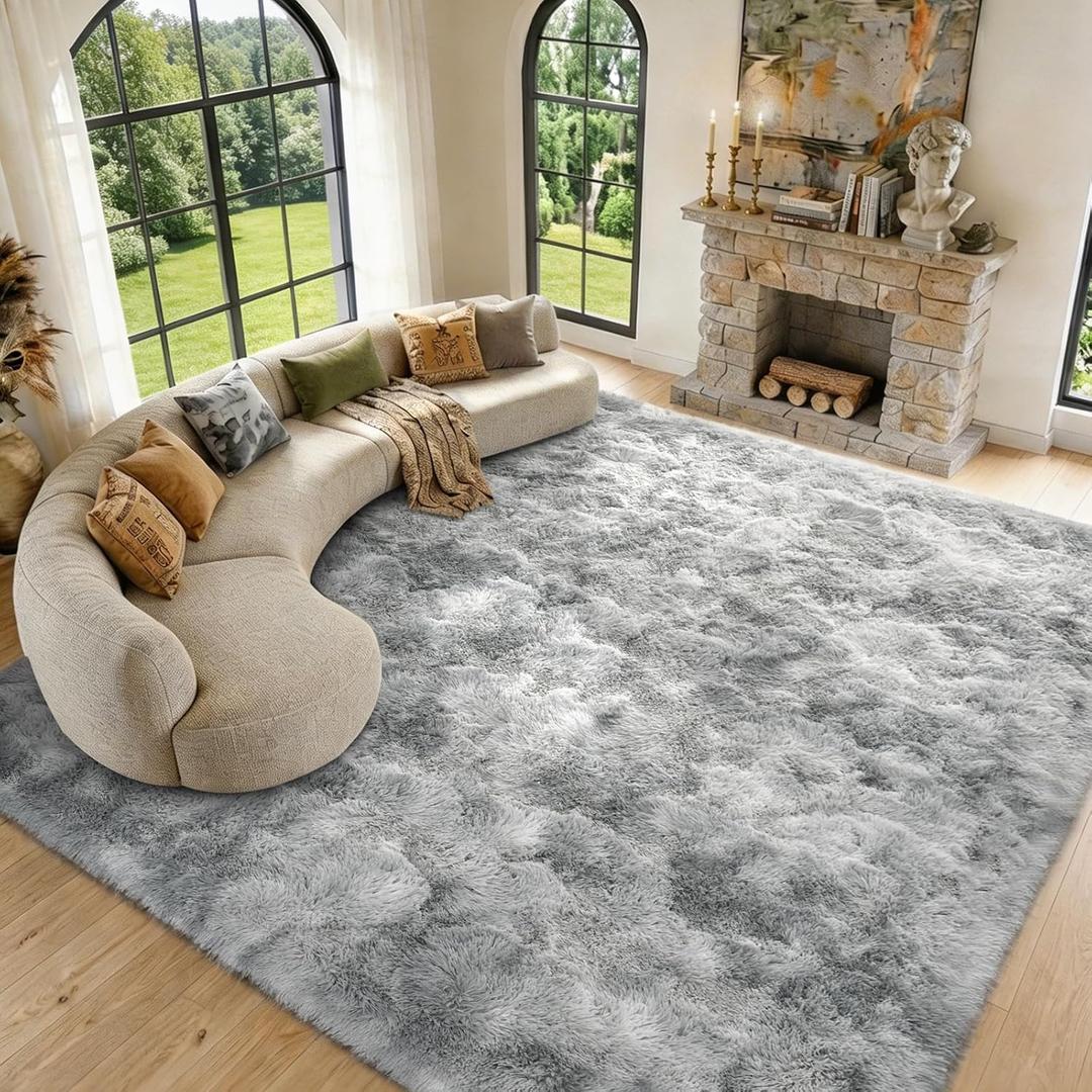 9x12 Extra Large Area Rugs for Living Room, Shaggy Non-Slip Tie-Dyed Rugs for Bedroom Kids Playroom Dorm Room, High Pile Ultra Soft Carpet, Grey