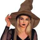 Tanganan Halloween Hat Brown Witch Hats for Women, Halloween Christmas Dress up Hat Party Deluxe Costume Hat Cap for Adult Character Dress up Headwear (Brown)