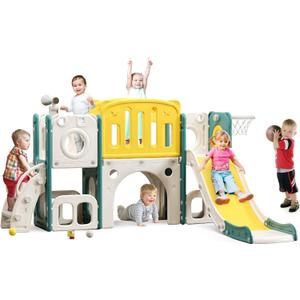 8 in 1 Toddler Slide Set, Kids Slide for Toddlers, Toddler Climber Slide PlaySet with Basketball Hoop,Outdoor Indoor Playground for Toddlers Upgraded